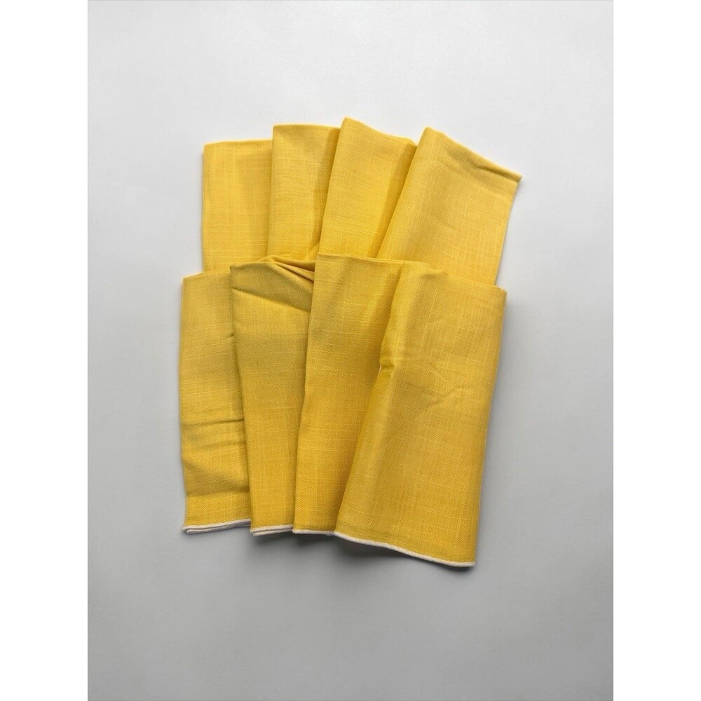 Set Of 8 Vtg Cloth Linen Napkins 16"X16" Sunny Yellow Finished Edge